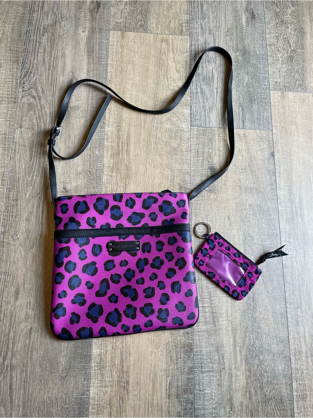 Vera Bradley purple leopard spots hipster crossbody bag with matching ID case
